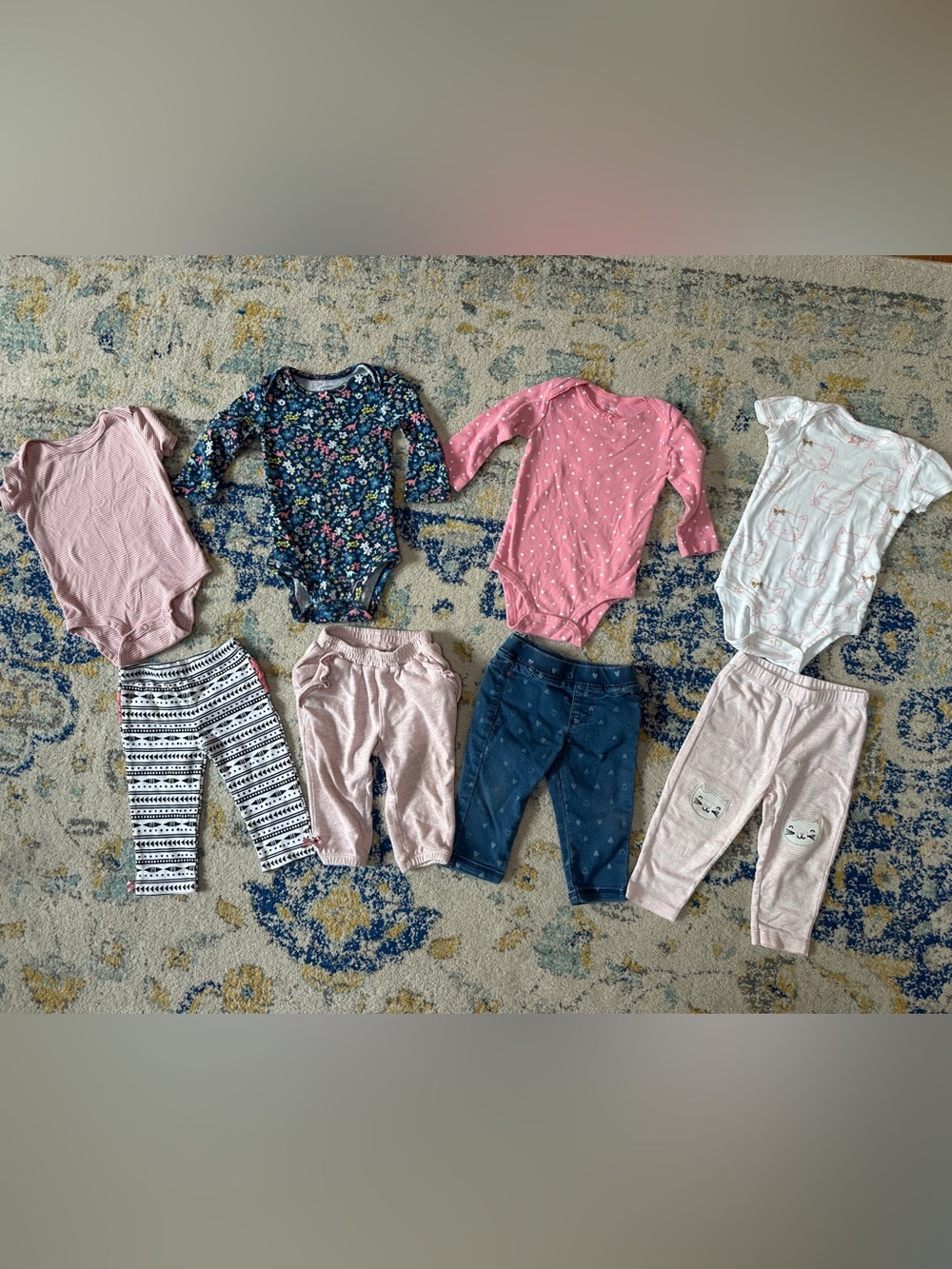 Mixed Baby Girls Outfit Lot - Floral Navy & Pink Bodysuits with Pants